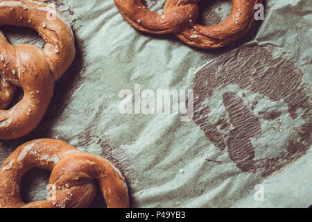 Fresh Rustic Pretzels From the Oven on Baking Sheet Stock Photo
