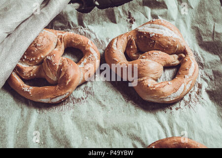 Fresh Rustic Pretzels From the Oven on Baking Sheet Stock Photo