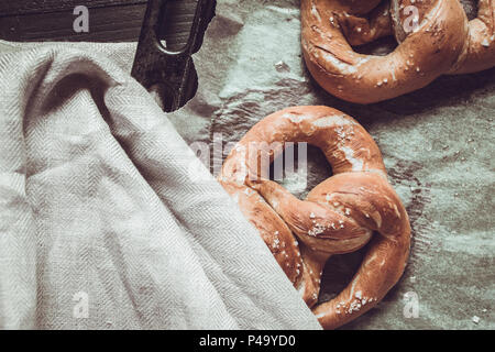 Fresh Rustic Pretzels From the Oven on Baking Sheet Stock Photo