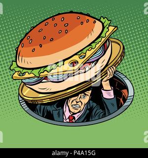 man under fast food burger Stock Vector