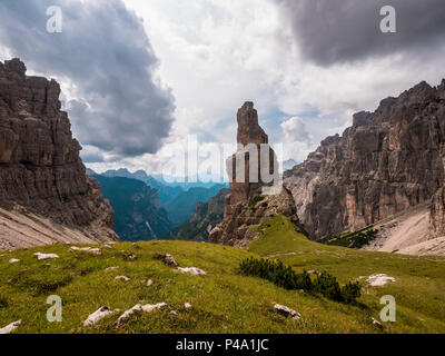 The Campanile di Val Montanaia peak in the Natural Park of the Friulian Dolomites, Pordenone province, Friuli Venezia Giulia region, Italy, Alps, Europe Stock Photo