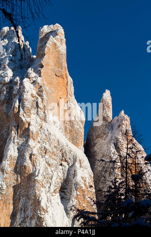 View on mountains surrounding Alpe Gardeccia after a heavy snowfall, Fassa valley, Province of Trento, Trentino Alto Adige, Italy, Europe Stock Photo