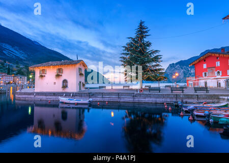 small port at dusk on Torbole Europe, Italy, Trentino region, Trento district, Torbole Stock Photo