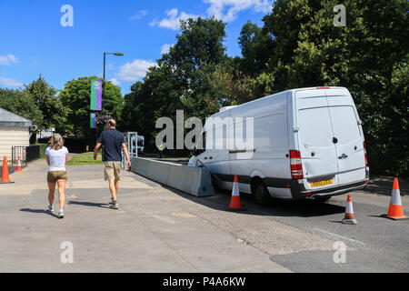 Wimbledon London UK. 21st  June 2018. Anti Terror Security steel barriers to prevent a  London Bridge-style attack and vehicles mounting the pavement have been installed along Church Road ahead of the Wimbledon Tennis championships which begin on 2 JulCredit: amer ghazzal/Alamy Live News Stock Photo