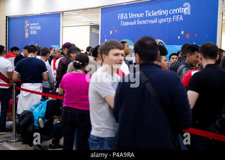 21 June 2018, Yekaterinburg, Russia - Soccer, World Cup: Fans queue at the ticket centre of the FIFA. Photo: Marius Becker/dpa Stock Photo