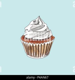 vector cupcake muffins on pastel background. Stock Vector