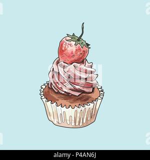 vector cupcake muffins on pastel background. Stock Vector