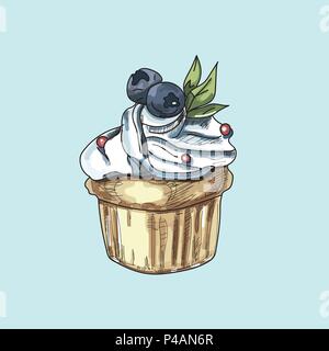 vector cupcake muffins on pastel background. Stock Vector