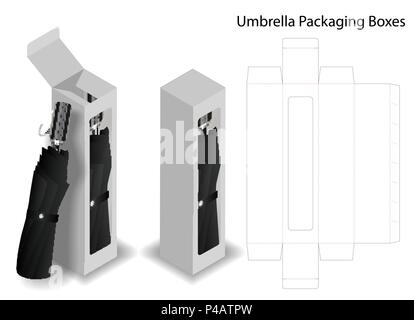 hard paper box for umbrella packaging with dieline Stock Vector