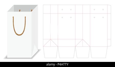 tall paper bag packaging mockup with dieline Stock Vector