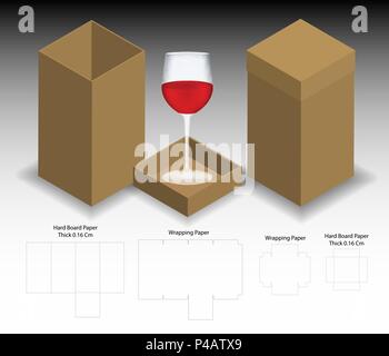 rigid box for wine glass mockup with dieline Stock Vector