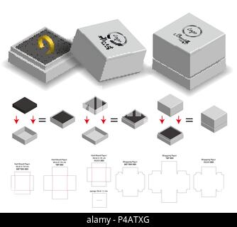 rigid box for ring product mockup with dieline Stock Vector