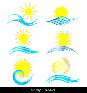 Collection of watercolor styled summer icons Stock Photo