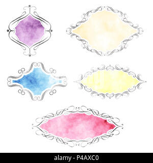 Collection of decorative watercolor labels Stock Photo