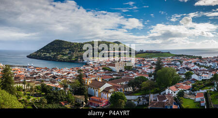Portugal, Azores, Terceira Island, Angra do Heroismo, elevated view from Alto da Memoria park Stock Photo