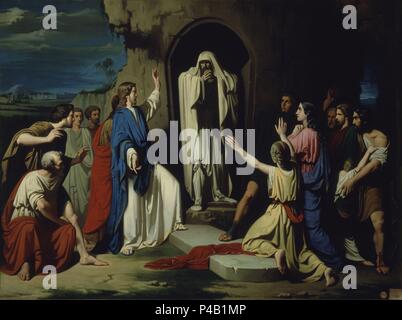 'The Resurrection of Lazarus', 1855, Oil on canvas, 169 x 127 cm, Inv. 0284. Author: José Casado del Alisal (c. 1830-1886). Location: ACADEMIA DE SAN FERNANDO-PINTURA, MADRID, SPAIN. Also known as: LA RESURRECION DE LAZARO. Stock Photo