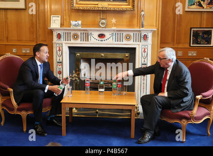 President of the European Commission, Jean-Claude Juncker during a bilateral meeting with Taoiseach, Leo Varadkar (left) at Government Buildings, during his visit to Dublin, ahead of the European Council on 28-29 June to discuss Brexit and other issues currently on the European agenda. Stock Photo