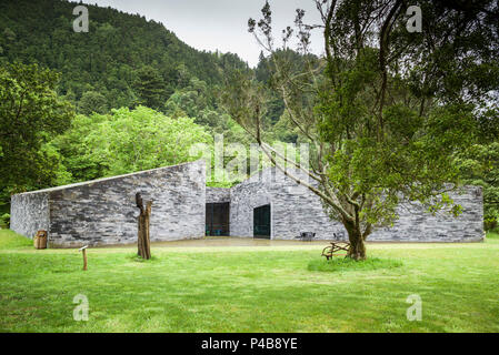 Portugal, Azores, Sao Miguel Island, Furnas, Lago das Furnas lake, Furnas Monitoring and Research Centre, lake monitoring buildings by architects Aires Mateus and Associates, exterior Stock Photo