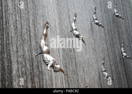 Flying man waterfall at Dubai mole, United Arab Emirates, Emirati, Middle East, Middle Eastern Stock Photo