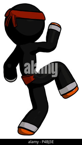 Orange football player man kick pose start. Stock Photo