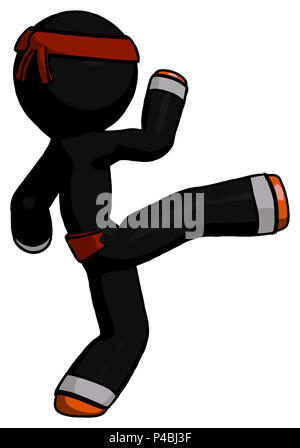 Orange football player man kick pose. Stock Photo