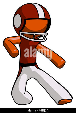 Orange football player man karate defense pose right. Stock Photo