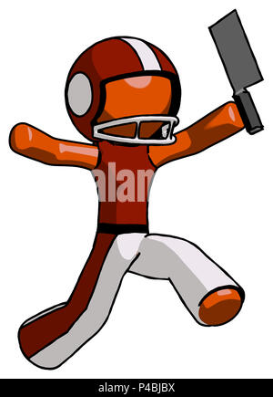 Orange football player man psycho running with meat cleaver. Stock Photo