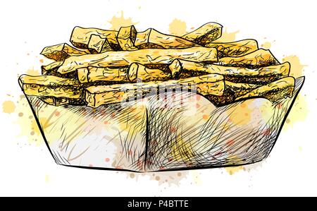 French fries in the paper basket Stock Vector