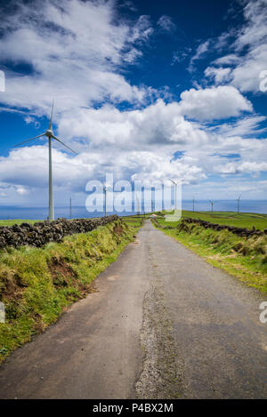 Portugal, Azores, Terceira Island, Serra do Cume, windmills