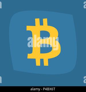 Big B symbol of bitcoin. Gold color. Blue background. Simplified realistic cartoon style Stock Vector