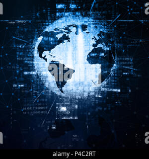 3D background with globe and programming code Stock Photo