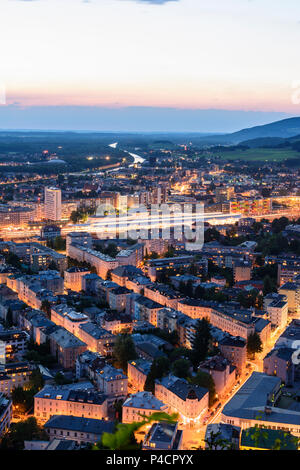 Salzburg, district Schallmoos, river Salzach, Hauptbahnhof (main station), Flachgau, Salzburg, Austria Stock Photo