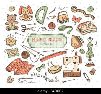 Sewing tools sketch. Tailor hand drawn equipment Stock Vector Image ...