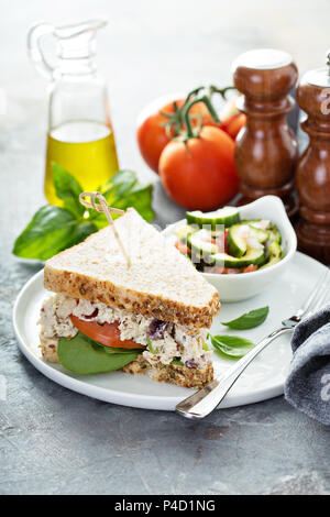 Chicken salad sandwich with spinach and tomato Stock Photo