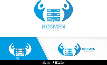 Vector host and people logo combination. Server and family symbol or icon. Unique data and team logotype design template. Stock Vector