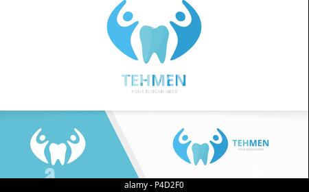 Vector tooth and people logo combination. Dental and family symbol or icon. Unique dentist and team logotype design template. Stock Vector