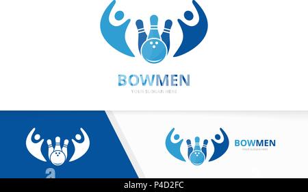 Vector bowling and people logo combination. Game and family symbol or icon. Unique kegling and team logotype design template. Stock Vector