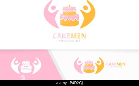 Vector cake and people logo combination. Pie and family symbol or icon. Unique cupcake and team logotype design template. Stock Vector