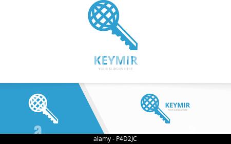 Vector key and planet logo combination. Lock and world symbol or icon. Unique house and globe logotype design template. Stock Vector