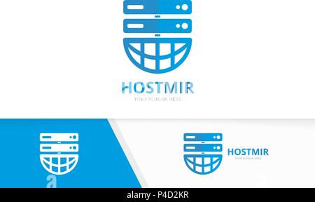 Vector host and planet logo combination. Server and world symbol or icon. Unique data and globe logotype design template. Stock Vector