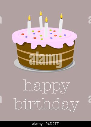happy birthday greeting card with birthday cake illustration Stock Vector