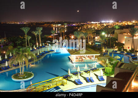 Night view of the pool, the red sea and the hotel Siva Sharm in Sharm El Sheikh November 03, 2016 Stock Photo