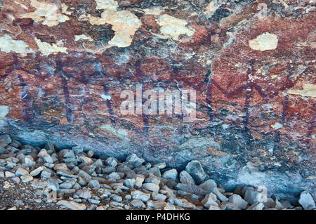 Ancient Indian pictographs at Fate Bell Rockshelter in Seminole Canyon State Park and Historic Site near Comstock, Texas, USA Stock Photo