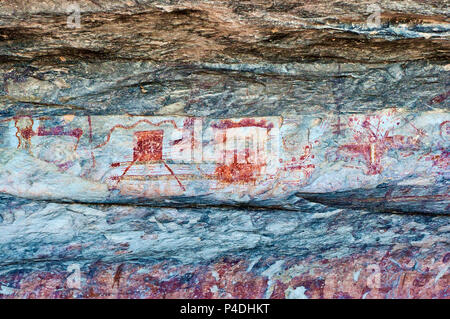 Ancient Indian pictographs at Fate Bell Rockshelter in Seminole Canyon State Park and Historic Site near Comstock, Texas, USA Stock Photo