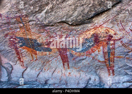 Ancient Indian pictographs at Fate Bell Rockshelter in Seminole Canyon State Park and Historic Site near Comstock, Texas, USA Stock Photo