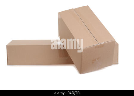 two cardboard boxes on white background Stock Photo