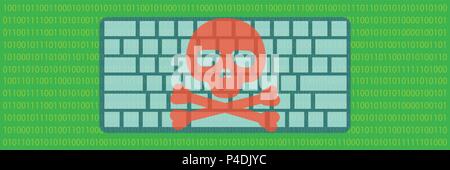 Hacked computer banner horizontal, flat style Stock Vector