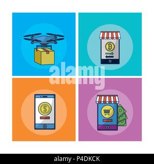 Financial technology square frames Stock Vector
