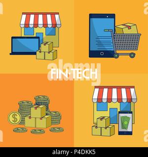 Financial technology square frames Stock Vector
