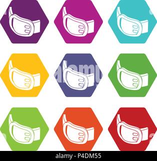 Double buckle belt icons set 9 vector Stock Vector